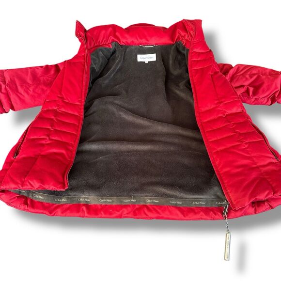 Calvin Klein Women’s Quilted Duck Down Red Hooded Jacket Size Medium - Picture 3 of 12